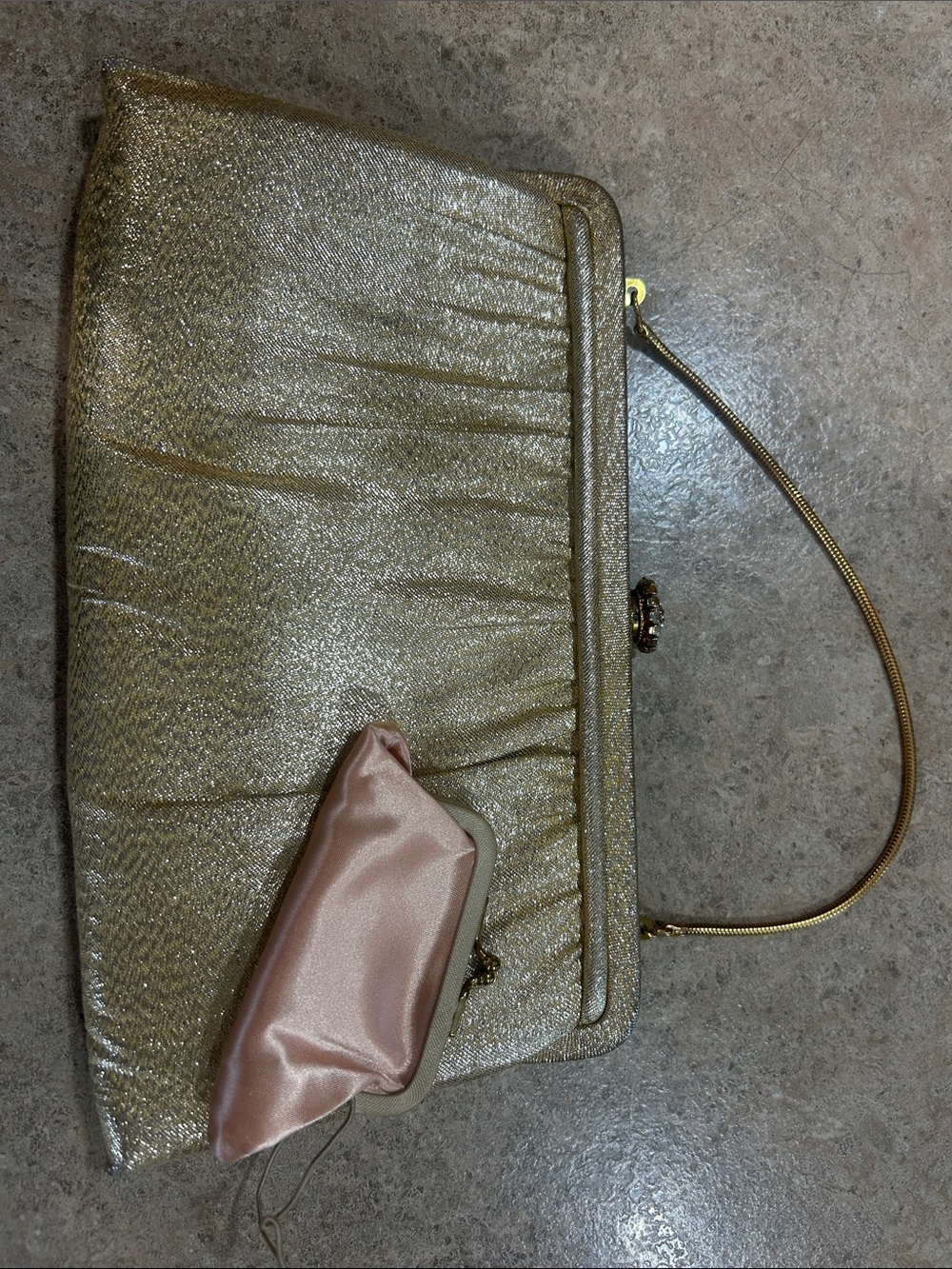 Metallic Gold Evening Clutch with Satin Pouch Vintage